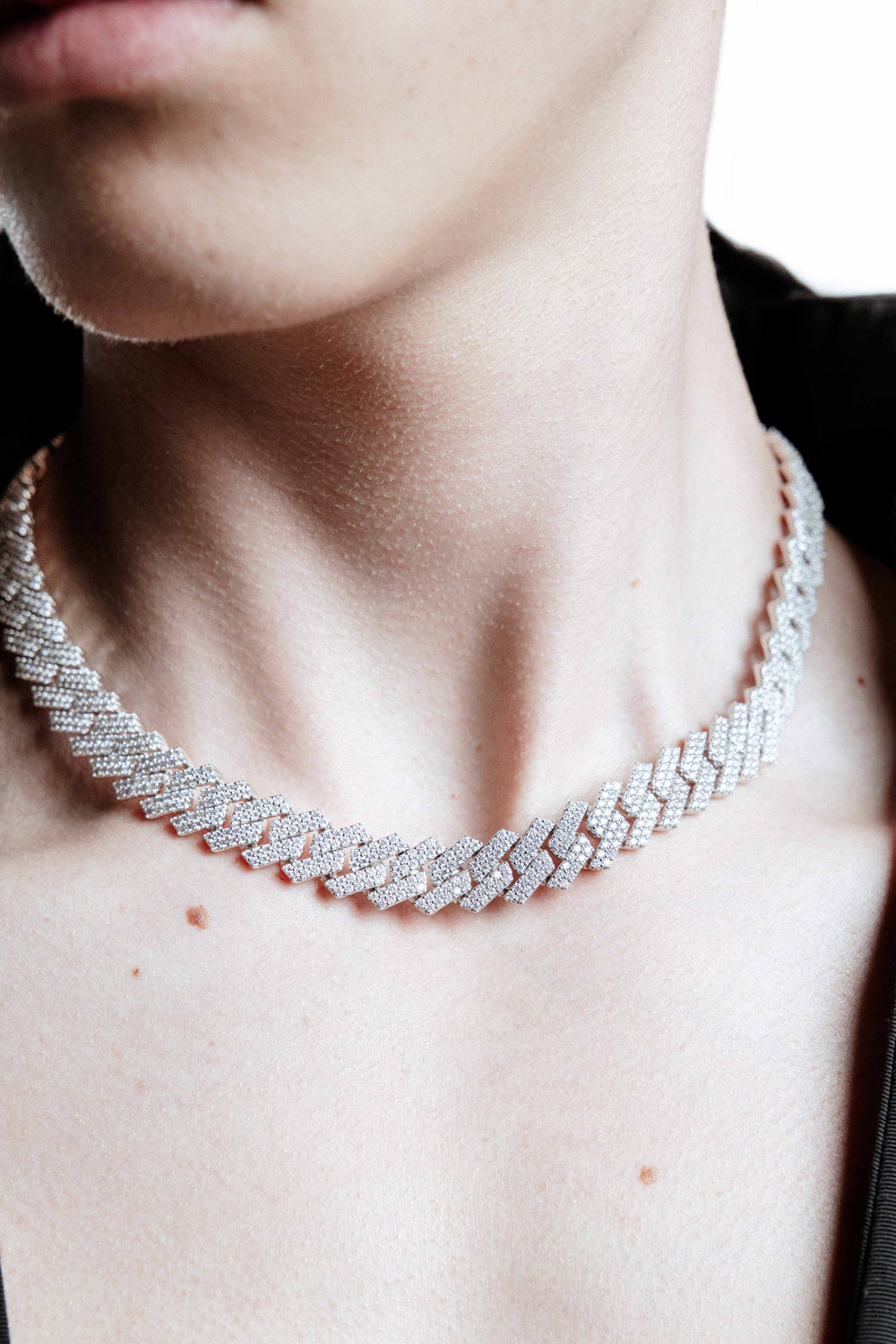 DARKAI Fine Jewelry White Prong Pavé Necklace Male Model Picture