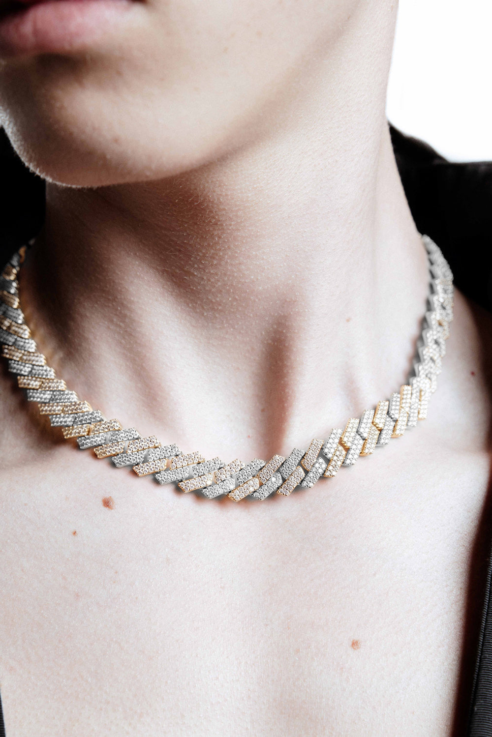 DARKAI Fine Jewelry White Yellow Prong Pavé Necklace on Male Model
