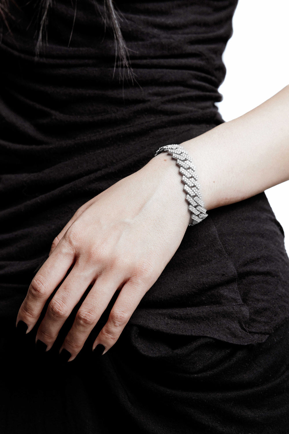 DARKAI Fine Jewelry White Prong Pavé Bracelet on Female Model