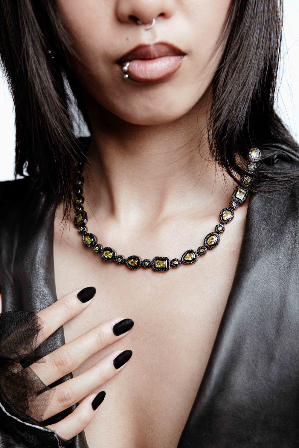 Shop DARKAI Necklaces - Mixed Bezels Pave Black Necklace