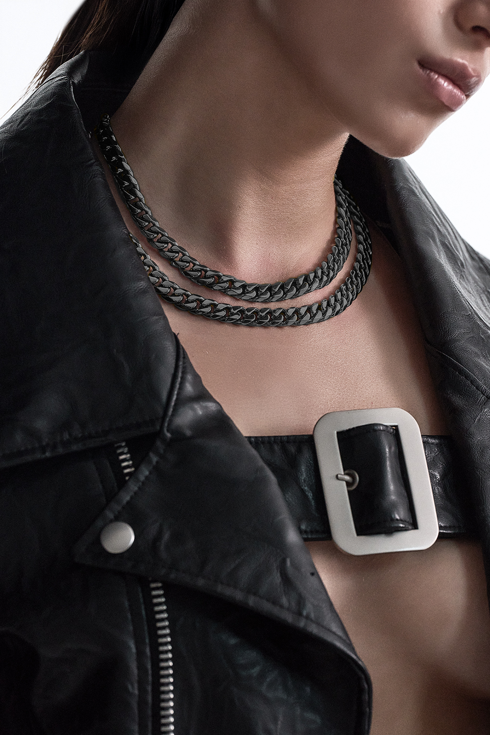 DARKAI Black Cuban Edge Necklace on Female Model