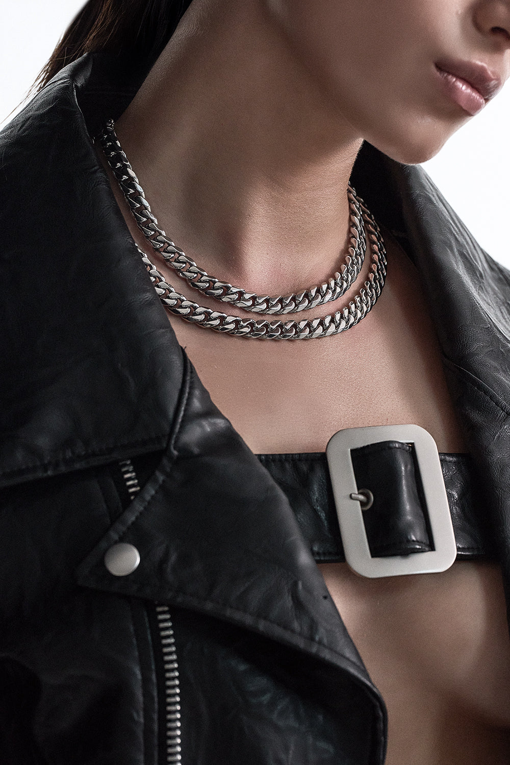DARKAI White Cuban Edge Necklace on Female Model