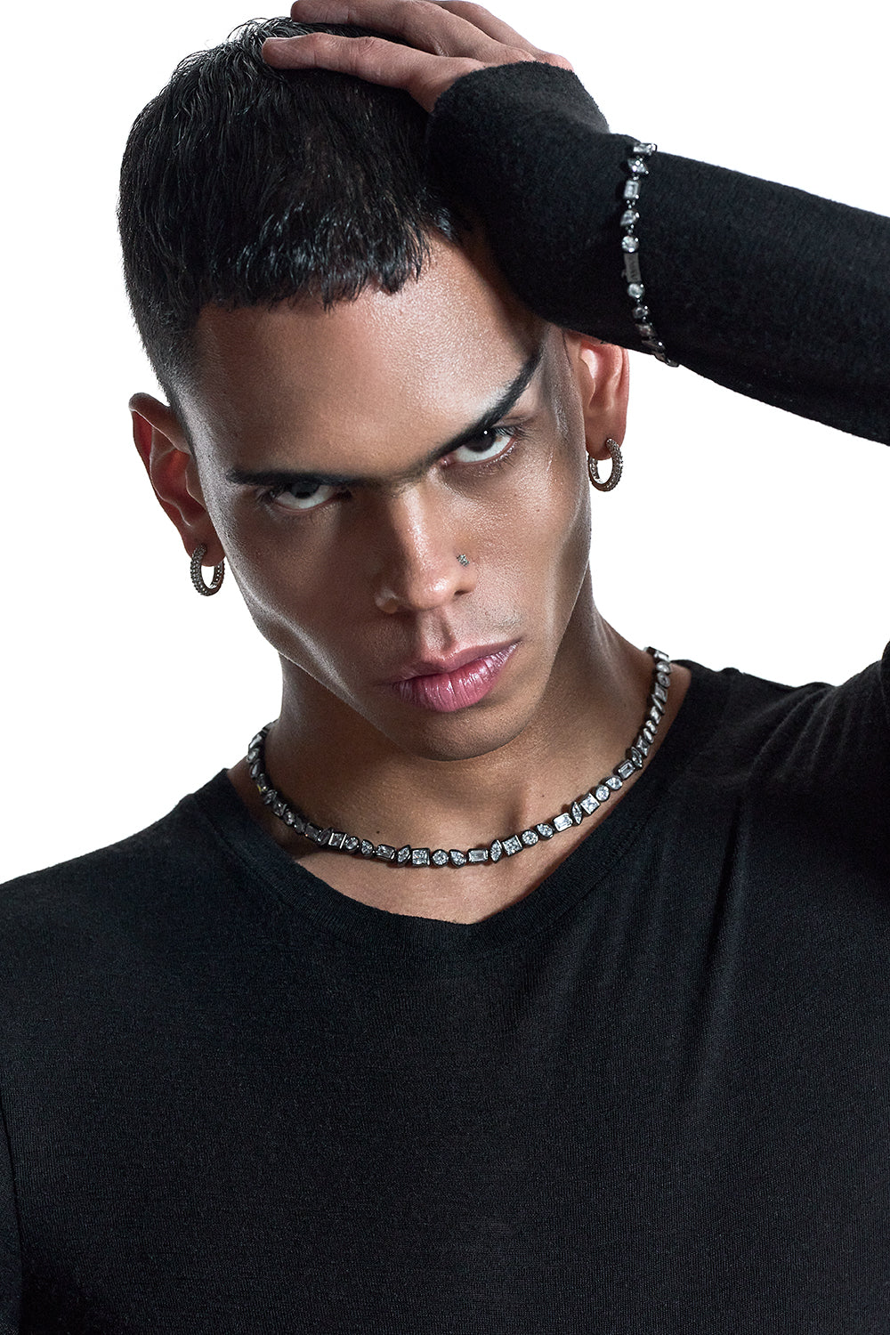 DARKAI Mixed Bezels Black Necklace on Male Model
