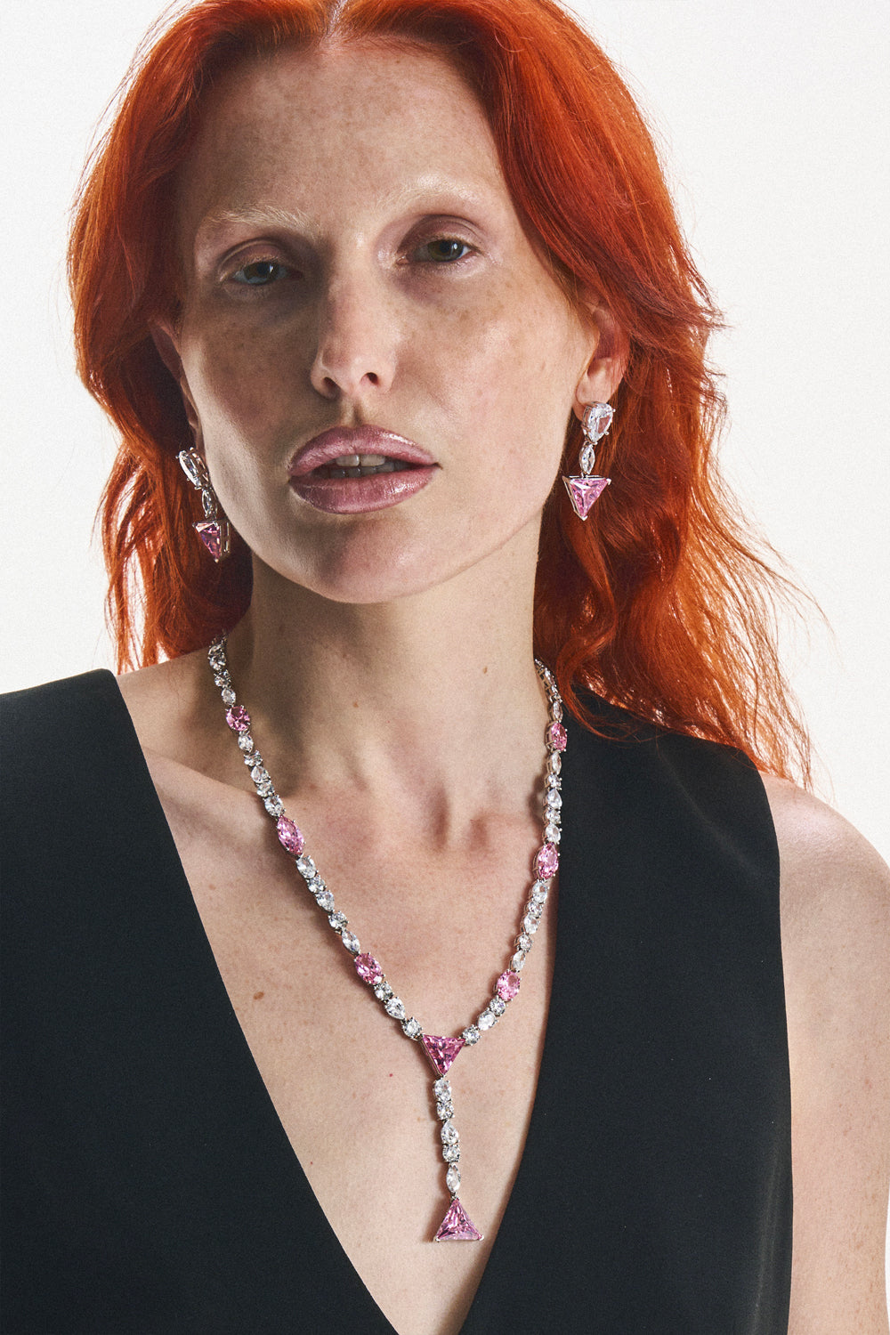 DARKAI Sissy Tennis Earrings and Necklace on Female Model
